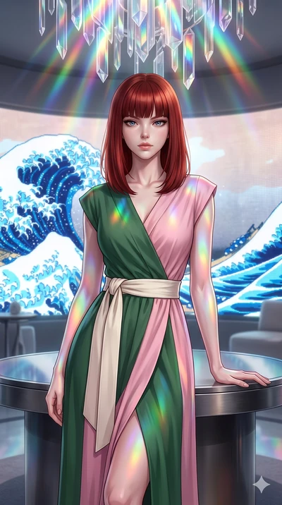 score_9, masterpiece, best quality, ultra-detailed, high-budget anime keyframe, editorial fashion photography, tasteful artistic composition, Caucasian woman, strictly human ears. close-up cowboy shot from the waist and thighs up, the character domin