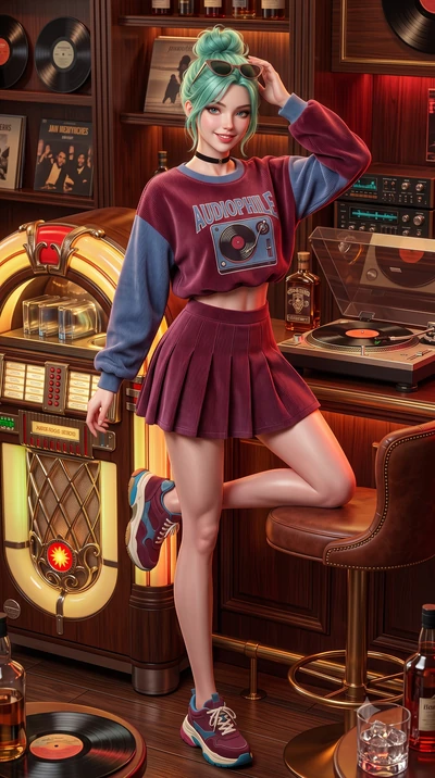 score_9, masterpiece, best quality, ultra-detailed, high-budget anime keyframe, semi-realistic 3D game render, editorial fashion photography, tasteful artistic composition, Japanese woman. low angle full-body shot from head to toe showing her feet, f