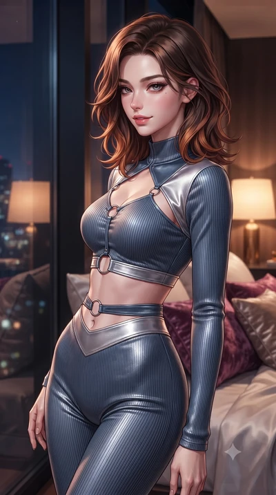 score_9, masterpiece, best quality, ultra-detailed, high-budget anime keyframe, editorial fashion photography, tasteful artistic composition, Korean woman. close-up cowboy shot from the waist and thighs up, the character dominates the composition, fi