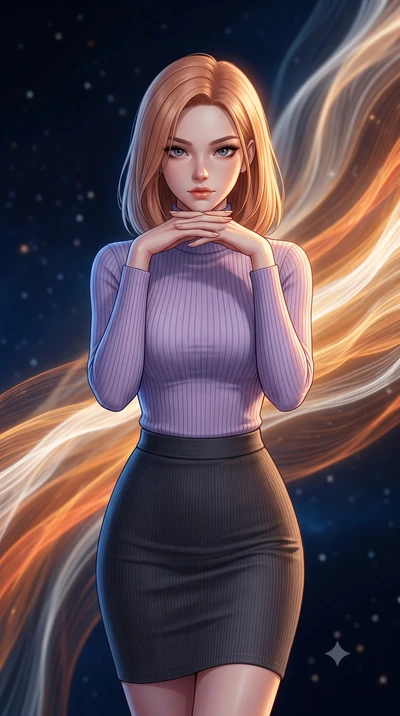 score_9, masterpiece, best quality, ultra-detailed, high-budget anime keyframe, editorial fashion photography, tasteful artistic composition, Korean woman. close-up cowboy shot from the waist and thighs up, the character dominates the composition, fi