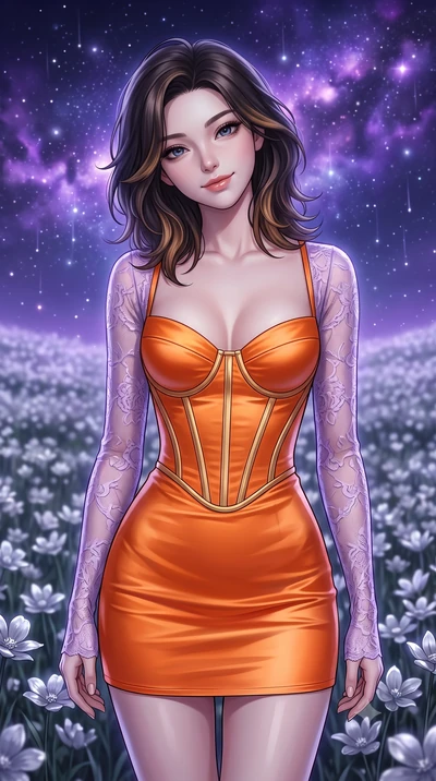 score_9, masterpiece, best quality, ultra-detailed, high-budget anime keyframe, editorial fashion photography, tasteful artistic composition, Korean woman. close-up cowboy shot from the waist and thighs up, the character dominates the composition, fi