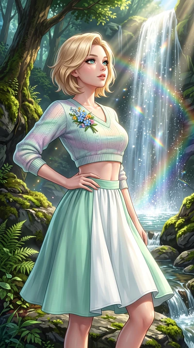 score_9, masterpiece, best quality, ultra-detailed, high-budget anime keyframe, semi-realistic 3D game render, editorial fashion photography, tasteful artistic composition, Caucasian woman. close-up cowboy shot from the waist and thighs up, the chara
