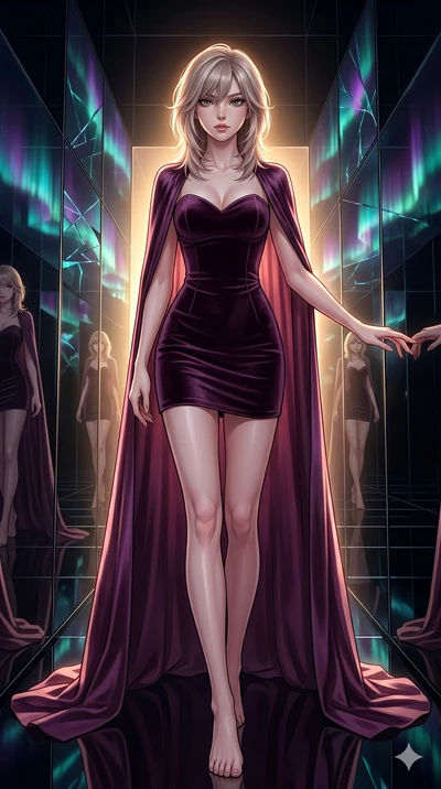 score_9, masterpiece, best quality, ultra-detailed, high-budget anime keyframe, editorial fashion photography, tasteful artistic composition, Japanese woman. low angle full-body shot from head to toe showing her feet, filling the entire 9:16 vertical
