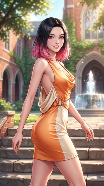 score_9, masterpiece, best quality, ultra-detailed, high-budget anime keyframe, editorial fashion photography, tasteful artistic composition, Korean woman. close-up cowboy shot from the waist and thighs up, the character dominates the composition, fi