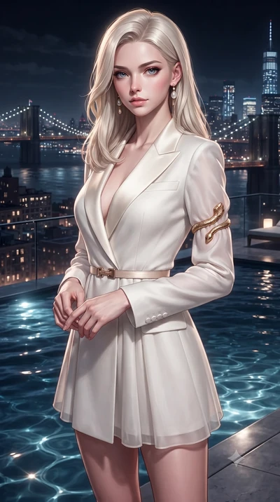 score_9, masterpiece, best quality, ultra-detailed, high-budget anime keyframe, editorial fashion photography, tasteful artistic composition, Caucasian woman. close-up cowboy shot from the waist and thighs up, the character dominates the composition,