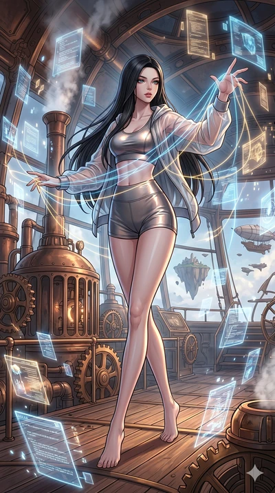 score_9, masterpiece, best quality, ultra-detailed, high-budget anime movie keyframe, cinematic anime lighting, intricate line art, Japanese woman. Dynamic full-body shot stretching the vertical silhouette across the 9:16 frame. weaving threads of li