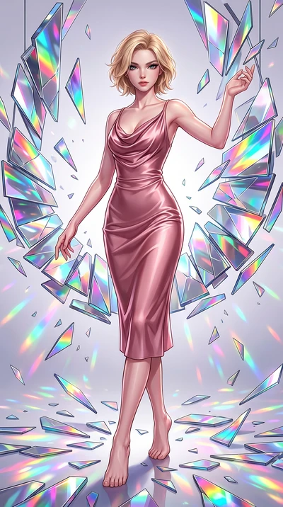 score_9, masterpiece, best quality, ultra-detailed, high-budget anime keyframe, editorial fashion photography, tasteful artistic composition, Caucasian woman. low angle full-body shot from head to toe showing her feet, filling the entire 9:16 vertica