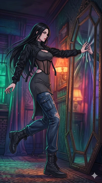 score_9, masterpiece, best quality, ultra-detailed, high-budget anime movie keyframe, cinematic anime lighting, intricate line art, Caucasian (strictly human ears) anime girl. Dynamic full-body shot stretching the vertical silhouette with extreme per