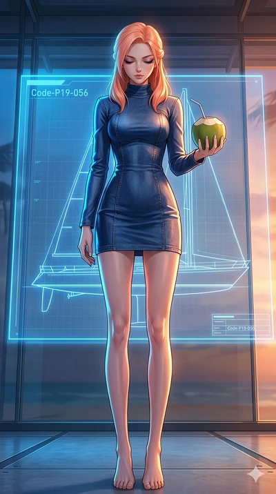 score_9, masterpiece, best quality, ultra-detailed, high-budget anime keyframe, editorial fashion photography, tasteful artistic composition, Japanese woman. low angle full-body shot from head to toe showing her feet, filling the entire 9:16 vertical