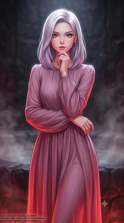 score_9, masterpiece, best quality, ultra-detailed, high-budget anime keyframe, editorial fashion photography, tasteful artistic composition, Caucasian woman woman. close-up cowboy shot from the waist and thighs up, the character dominates the compos
