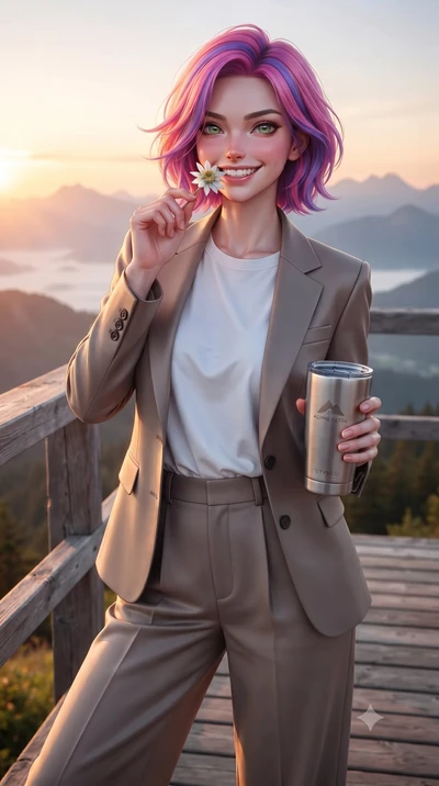 score_9, masterpiece, best quality, ultra-detailed, high-budget anime keyframe, editorial fashion photography, tasteful artistic composition, Caucasian woman. close-up cowboy shot from the waist and thighs up, the character dominates the composition,
