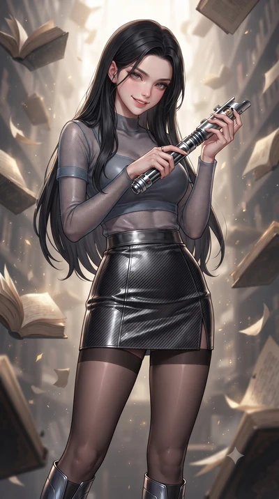 score_9, masterpiece, best quality, ultra-detailed, high-budget anime keyframe, editorial fashion photography, tasteful artistic composition, Korean woman. close-up cowboy shot from the waist and thighs up, the character dominates the composition, fi