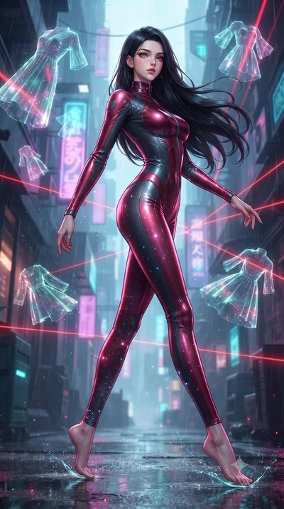 score_9, masterpiece, best quality, ultra-detailed, high-budget anime keyframe, editorial fashion photography, tasteful artistic composition, realistic cosplay photography, Korean woman. low angle full-body shot from head to toe showing her feet, fil