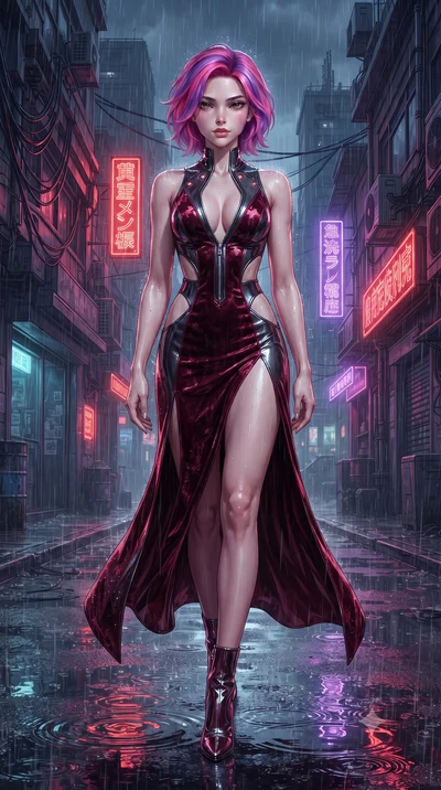score_9, masterpiece, best quality, ultra-detailed, high-budget anime keyframe, editorial fashion photography, tasteful artistic composition, Caucasian woman. low angle full-body shot from head to toe showing her feet, filling the entire 9:16 vertica