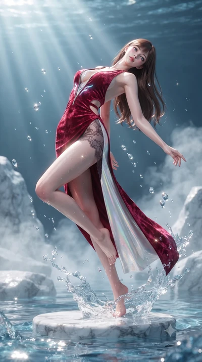 score_9, masterpiece, best quality, ultra-detailed, high-budget anime keyframe, editorial fashion photography, tasteful artistic composition, Korean woman. low angle full-body shot from head to toe showing her feet, filling the entire 9:16 vertical f