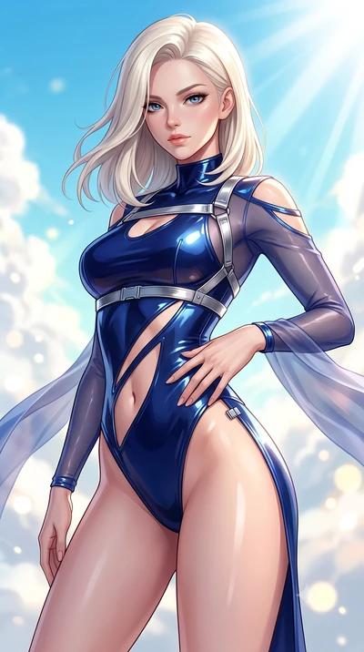 score_9, masterpiece, best quality, ultra-detailed, high-budget anime keyframe, semi-realistic 3D game render, editorial fashion photography, tasteful artistic composition, Caucasian woman. close-up cowboy shot from the waist and thighs up, the chara