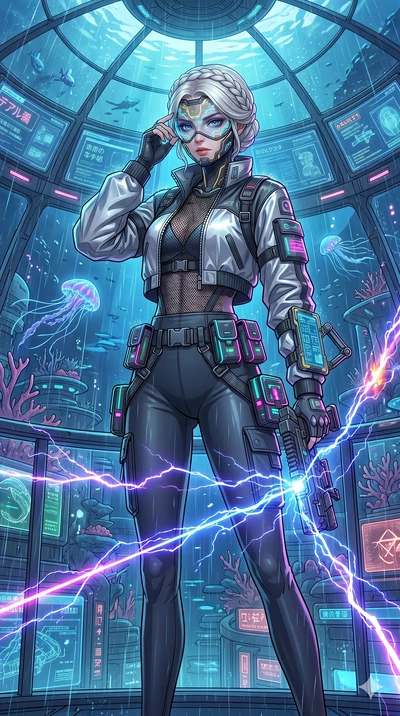 score_9, masterpiece, best quality, ultra-detailed, high-budget anime movie keyframe, cinematic anime lighting, intricate line art, Caucasian (strictly human ears) woman. Low angle cowboy shot filling the entire 9:16 frame with her statuesque presenc