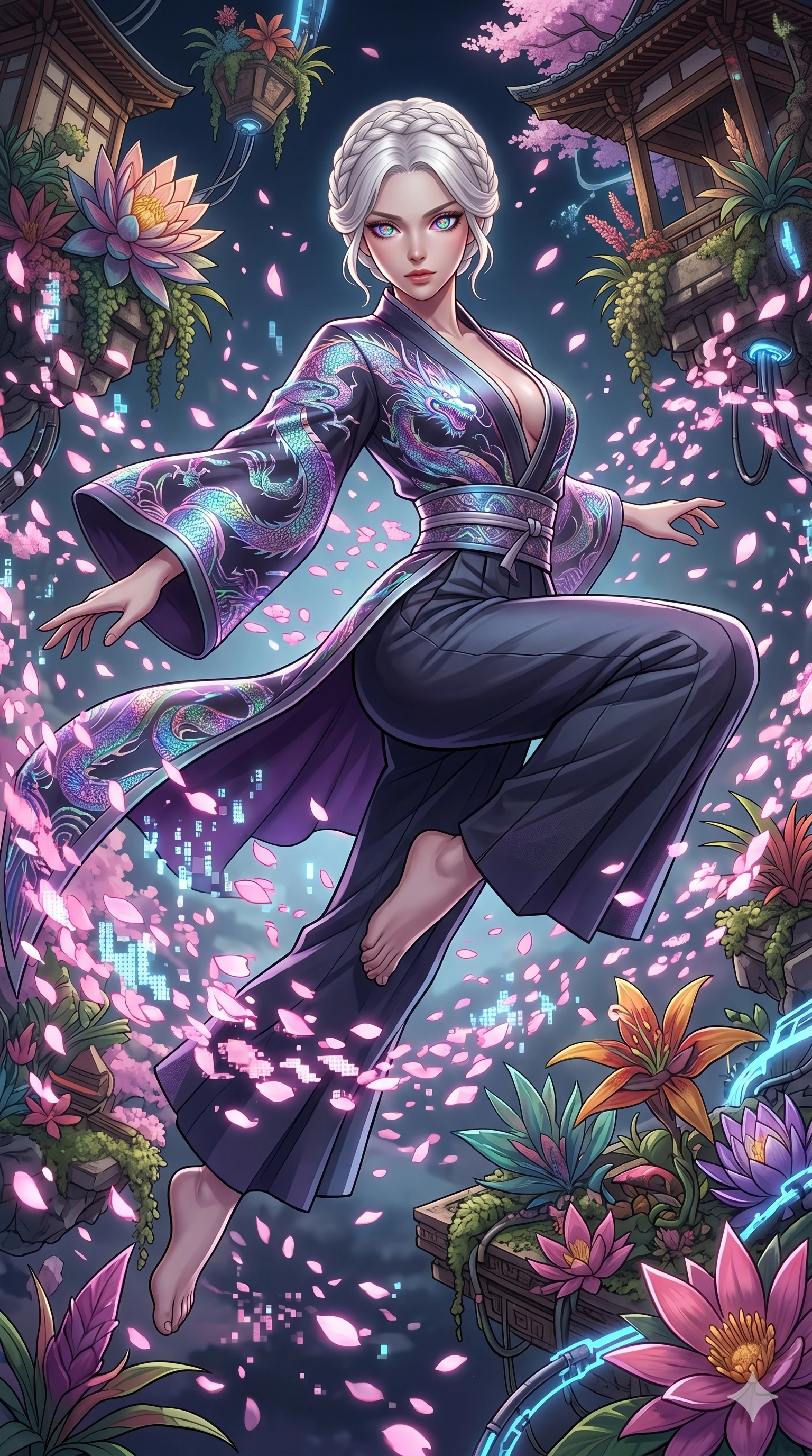 score_9, masterpiece, best quality, ultra-detailed, Set A: High-budget Anime Keyframe, Caucasian (strictly human ears) woman. Low angle cowboy shot filling the entire 9:16 frame with her statuesque presence. Standing victoriously through a misty lakeside at dawn, surrounded by a whirlwind of 262 mechanical birds and surrounded by glowing energy sparks. She has an absolutely perfect 8-heads proportion, an exceptionally tall and slender female figure with impossibly long slender legs and an ultra-slim waist. Sharp v-shaped jawline, high-bridge nose, intricate jewel-like eyes with depth, thick eyelashes, glossy lips with a natural sheen. Wearing Royal velvet cape over a high-cut metallic bodysuit with intricate gold engravings. Cinematic lighting, vibrant colors, dramatic shadows, 2k, ultra detail, master piece, 9:16 ratio