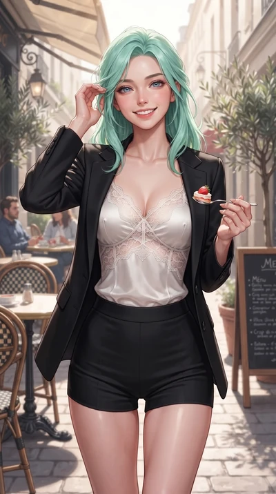 score_9, masterpiece, best quality, ultra-detailed, high-budget anime keyframe, editorial fashion photography, tasteful artistic composition, Japanese woman. close-up cowboy shot from the waist and thighs up, the character dominates the composition, 