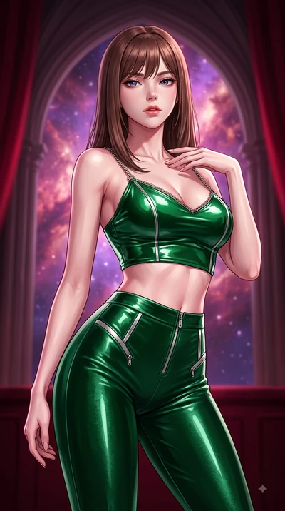 score_9, masterpiece, best quality, ultra-detailed, high-budget anime keyframe, editorial fashion photography, tasteful artistic composition, Korean woman. close-up cowboy shot from the waist and thighs up, the character dominates the composition, fi
