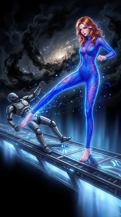 score_9, masterpiece, best quality, ultra-detailed, high-budget anime keyframe, editorial fashion photography, tasteful artistic composition, Caucasian woman, strictly human ears. low angle full-body shot from head to toe showing her feet, filling th