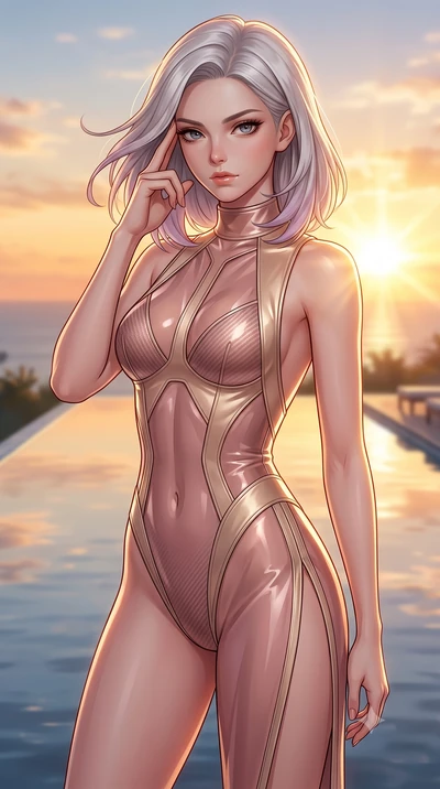 score_9, masterpiece, best quality, ultra-detailed, high-budget anime keyframe, editorial fashion photography, tasteful artistic composition, Caucasian woman. close-up cowboy shot from the waist and thighs up, the character dominates the composition,