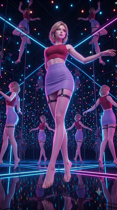 score_9, masterpiece, best quality, ultra-detailed, high-budget anime keyframe, editorial fashion photography, tasteful artistic composition, Korean woman. low angle full-body shot from head to toe showing her feet, filling the entire 9:16 vertical f