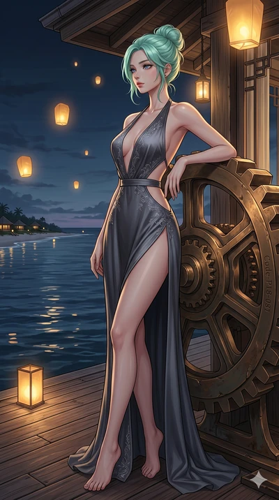 score_9, masterpiece, best quality, ultra-detailed, high-budget anime keyframe, editorial fashion photography, tasteful artistic composition, Japanese woman. cowboy shot from the thighs up, character and outfit filling the frame for maximum editorial