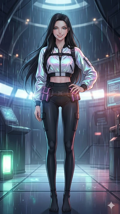 score_9, masterpiece, best quality, ultra-detailed, high-budget anime movie keyframe, cinematic anime lighting, intricate line art, Caucasian (strictly human ears) woman. Upper body filling screen focusing on her alluring features and slim-fit silhou