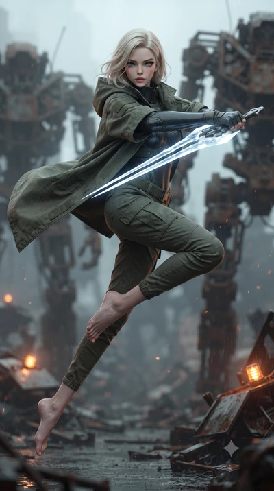 score_9, masterpiece, best quality, ultra-detailed, high-budget anime keyframe, editorial fashion photography, tasteful artistic composition, Caucasian woman. low angle full-body shot from head to toe showing her feet, filling the entire 9:16 vertica