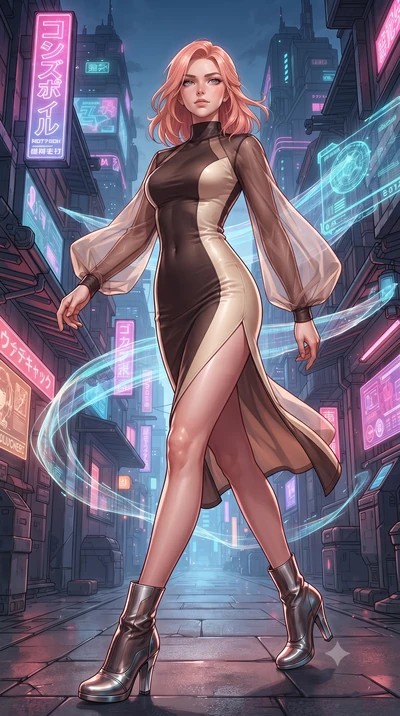 score_9, masterpiece, best quality, ultra-detailed, high-budget anime keyframe, editorial fashion photography, tasteful artistic composition, Japanese woman. low angle full-body shot from head to toe showing her feet, filling the entire 9:16 vertical