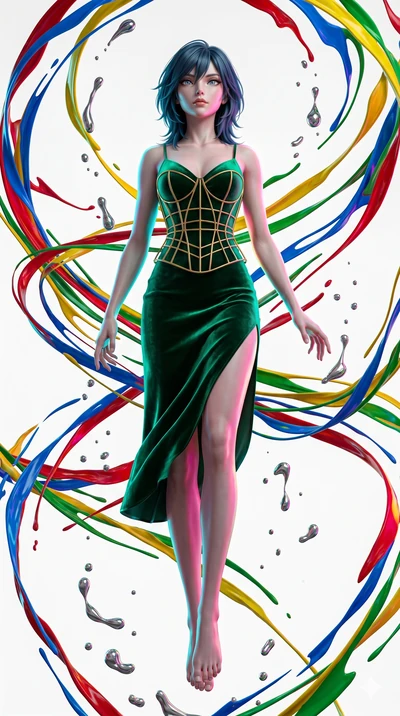 score_9, masterpiece, best quality, ultra-detailed, high-budget anime keyframe, editorial fashion photography, tasteful artistic composition, Caucasian woman, strictly human ears. low angle full-body shot from head to toe showing her feet, filling th