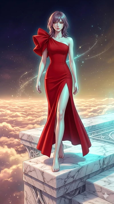 score_9, masterpiece, best quality, ultra-detailed, high-budget anime keyframe, editorial fashion photography, tasteful artistic composition, Japanese woman. low angle full-body shot from head to toe showing her feet, filling the entire 9:16 vertical