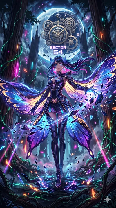 score_9, masterpiece, best quality, ultra-detailed, Set A: High-budget Anime Keyframe, Japanese woman. Low angle cowboy shot filling the entire 9:16 frame with her statuesque presence. Theme: Abstract Cosmic. shattering the fabric of reality in a gia