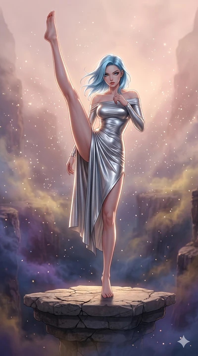 score_9, masterpiece, best quality, ultra-detailed, high-budget anime keyframe, editorial fashion photography, tasteful artistic composition, Korean woman. low angle full-body shot from head to toe showing her feet, filling the entire 9:16 vertical f