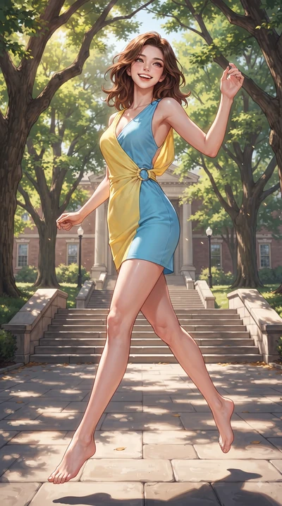 score_9, masterpiece, best quality, ultra-detailed, high-budget anime keyframe, editorial fashion photography, tasteful artistic composition, Korean woman. low angle full-body shot from head to toe showing her feet, filling the entire 9:16 vertical f