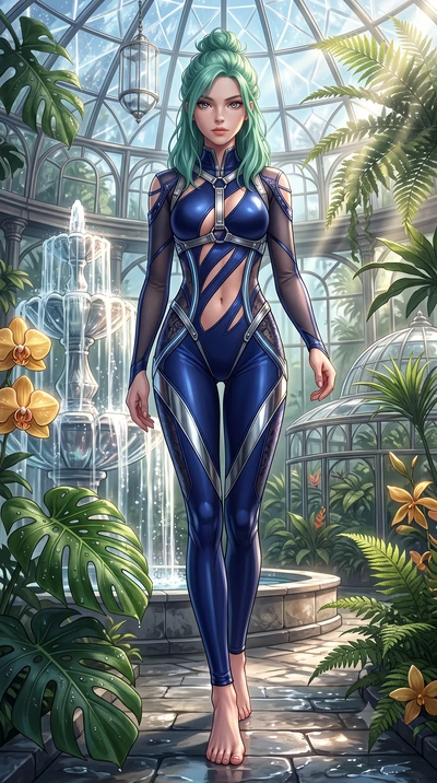 score_9, masterpiece, best quality, ultra-detailed, high-budget anime keyframe, semi-realistic 3D game render, editorial fashion photography, tasteful artistic composition, Japanese woman. low angle full-body shot from head to toe showing her feet, f
