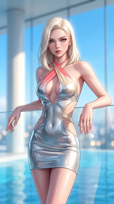 score_9, masterpiece, best quality, ultra-detailed, high-budget anime keyframe, semi-realistic 3D game render, editorial fashion photography, tasteful artistic composition, Caucasian woman. close-up cowboy shot from the waist and thighs up, the chara