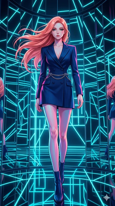 score_9, masterpiece, best quality, ultra-detailed, high-budget anime keyframe, editorial fashion photography, tasteful artistic composition, Japanese woman. low angle full-body shot from head to toe showing her feet, filling the entire 9:16 vertical