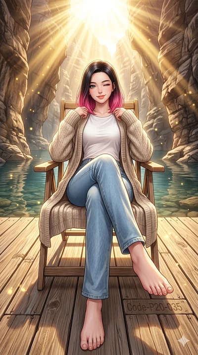 score_9, masterpiece, best quality, ultra-detailed, high-budget anime keyframe, vibrant anime aesthetic, Korean woman. low angle full-body shot from head to toe showing her feet, filling the entire 9:16 vertical frame with her statuesque presence, st