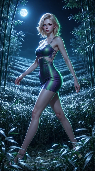 score_9, masterpiece, best quality, ultra-detailed, high-budget anime keyframe, editorial fashion photography, tasteful artistic composition, Caucasian woman, strictly human ears. low angle full-body shot from head to toe showing her feet, filling th
