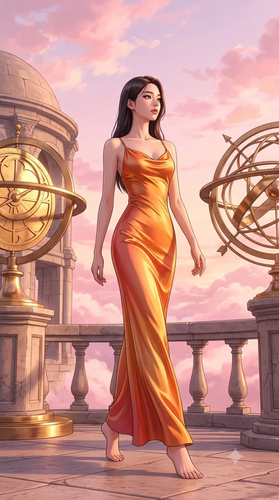 score_9, masterpiece, best quality, ultra-detailed, high-budget anime keyframe, editorial fashion photography, tasteful artistic composition, Korean woman. low angle full-body shot from head to toe showing her feet, filling the entire 9:16 vertical f