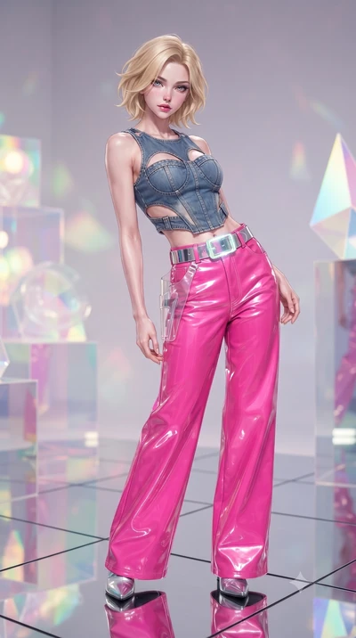score_9, masterpiece, best quality, ultra-detailed, high-budget anime keyframe, editorial fashion photography, tasteful artistic composition, Caucasian woman. close-up cowboy shot from the waist and thighs up, the character dominates the composition,