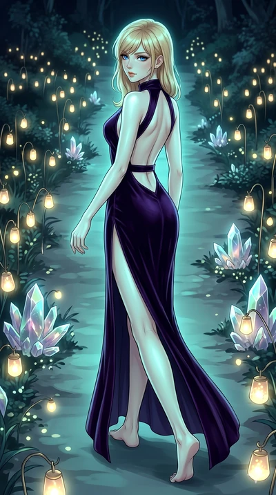score_9, masterpiece, best quality, ultra-detailed, high-budget anime keyframe, editorial fashion photography, tasteful artistic composition, Caucasian woman, strictly human ears. low angle full-body shot from head to toe showing her feet, filling th