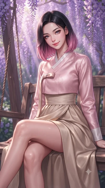 score_9, masterpiece, best quality, ultra-detailed, high-budget anime keyframe, editorial fashion photography, tasteful artistic composition, Korean woman woman. close-up cowboy shot from the waist and thighs up, the character dominates the compositi
