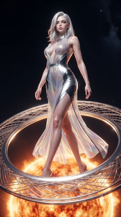 score_9, masterpiece, best quality, ultra-detailed, high-budget anime keyframe, editorial fashion photography, tasteful artistic composition, Caucasian woman. low angle full-body shot from head to toe showing her feet, filling the entire 9:16 vertica