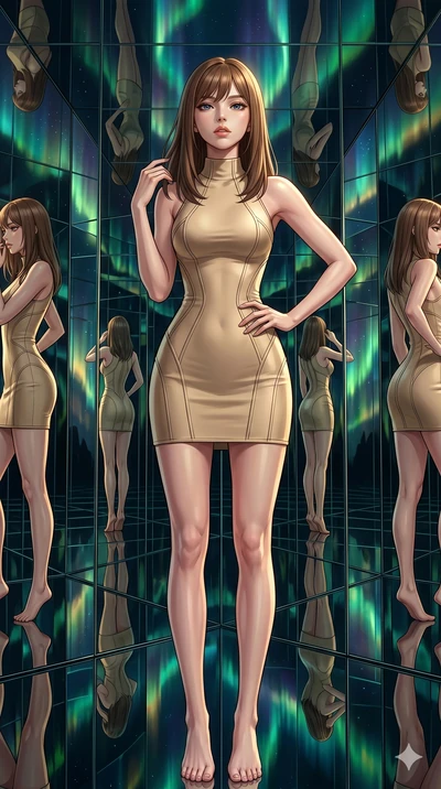score_9, masterpiece, best quality, ultra-detailed, high-budget anime keyframe, editorial fashion photography, tasteful artistic composition, Korean woman. cowboy shot from the thighs up, character and outfit filling the frame for maximum editorial p