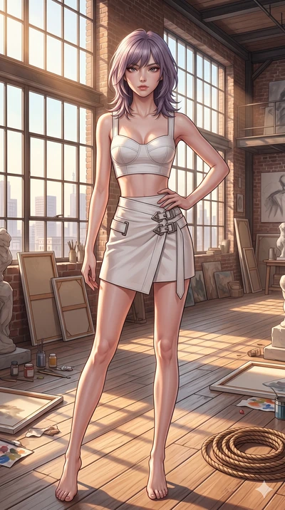 score_9, masterpiece, best quality, ultra-detailed, high-budget anime keyframe, editorial fashion photography, tasteful artistic composition, Japanese woman. cowboy shot from the thighs up, character and outfit filling the frame for maximum editorial