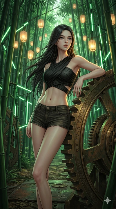 score_9, masterpiece, best quality, ultra-detailed, high-budget anime keyframe, editorial fashion photography, tasteful artistic composition, Korean woman. cowboy shot from the thighs up, character and outfit filling the frame for maximum editorial p