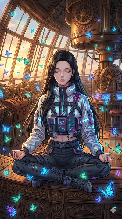 score_9, masterpiece, best quality, ultra-detailed, high-budget anime movie keyframe, cinematic anime lighting, intricate line art, Caucasian (strictly human ears) woman. Medium shot of upper body capturing the intricate details of her high-fashion a